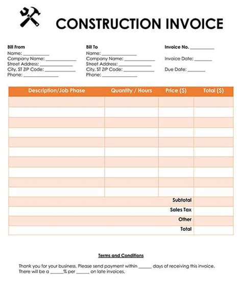 Free Construction Invoice Templates Word Excel Artofit