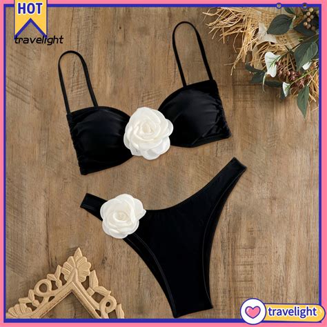 Travelight Flower Decor Bikini Set Women Swimsuit Stylish 3d Flower