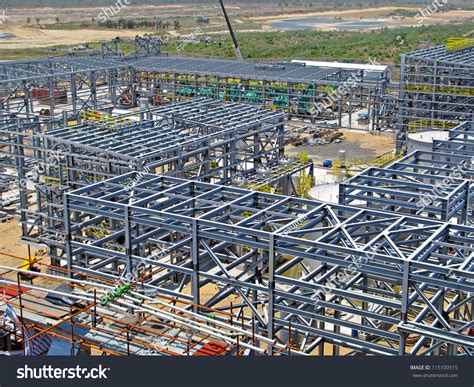 industrial construction structural steel pipe racks stock photo