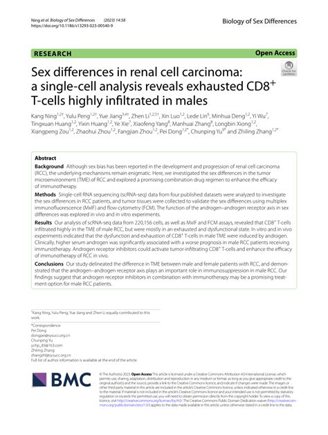 Pdf Sex Differences In Renal Cell Carcinoma A Single Cell Analysis Reveals Exhausted Cd8 T