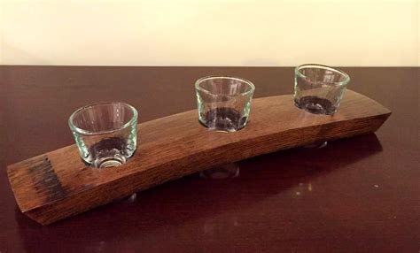 Shot Glass Flight Tray Made From Reclaimed Whiskey Bourbon Barrel Staves