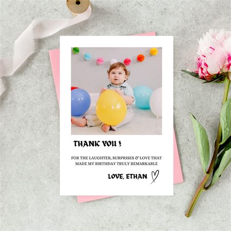 Photo Birthday Thank You Card, Birthday Thank You Card Template, Modern ...