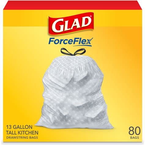 Glad ForceFlex Drawstring Garbage Bags, Leak Protection, 13 Gallon, 80 Unscented Bags - Walmart.com