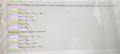 Solved Decide If Each Of The Following Recurrence Relations Chegg