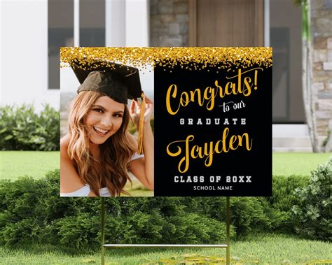 Graduation Yard Sign Template Photo Lawn Sign, Gold and Black ...