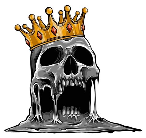 Hand Drawn King Skull Wearing Crown Vector Illustration Stock Vector