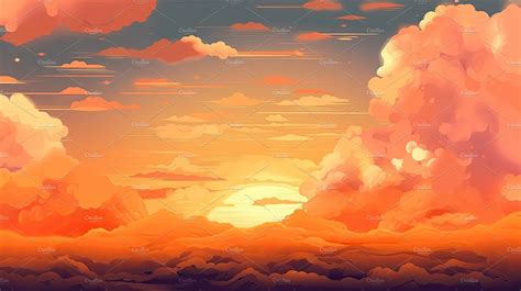 Illustrated sky with clouds, sun, stars, and sunrise or sunset ...