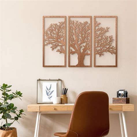 Holzdeko Baum Set Teilig Mahagoniholz Wall Art De