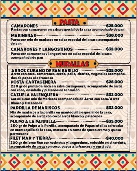 Carta Del Restaurante Palenque Comida Tipica Coste A Honda