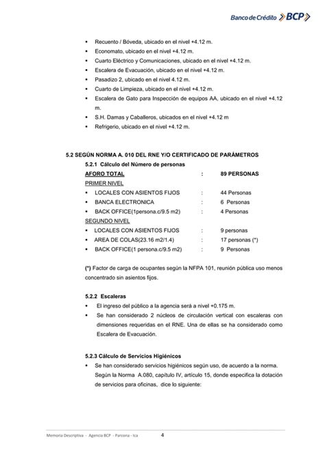 Memoria Descriptiva Bcp Ica Pdf