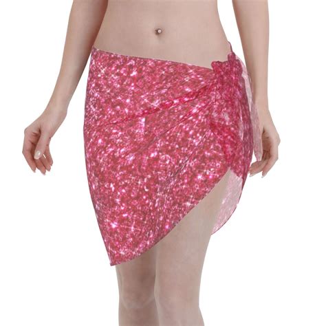 Coaee Pink Glitter Women S Short Sarongs Beach Wrap Sheer Bikini Wraps