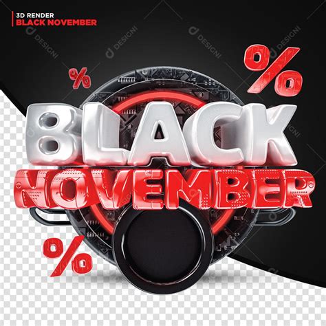 Black November Selo 3d Vermelho Para Composição Psd Oferta Desconto