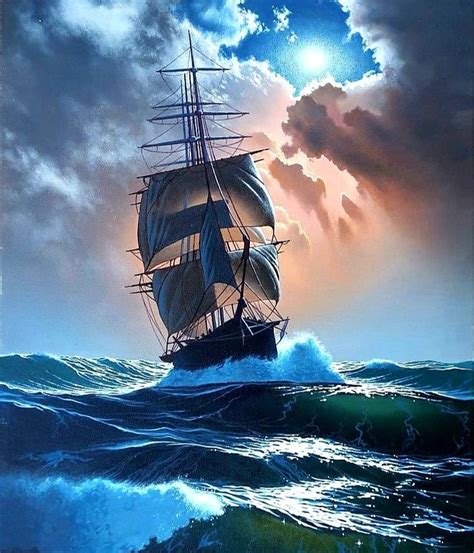 Painting of a Sailing Ship in the Ocean