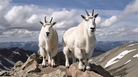 mountain goats standing  top   mountain background pictures