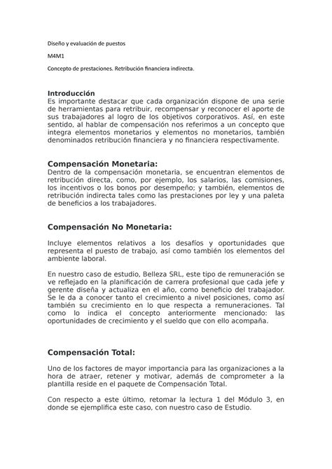 Diseño Y Evaluación De Puestos M4 Diseño Y Evaluación De Puestos M4m Concepto De Prestaciones