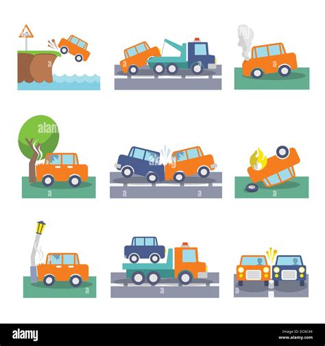 Colored car crash accidents and driving safety icons set isolated ...