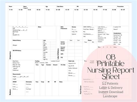 Labor And Delivery Nurse Report Sheet 1 2 Patients Etsy