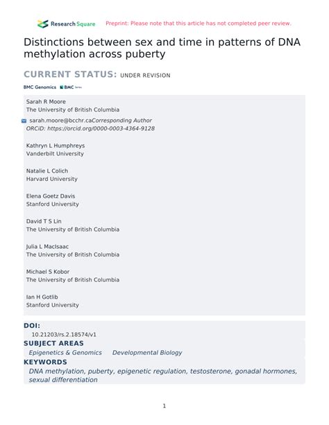 Pdf Distinctions Between Sex And Time In Patterns Of Dna Methylation