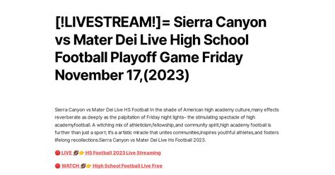 [ Livestream ] Sierra Canyon Vs Mater Dei Live High School Football