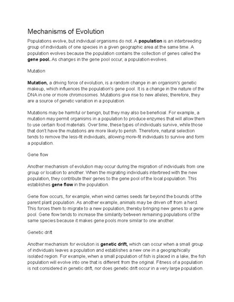 Mechanisms Of Evolution Mechanisms Of Evolution Populations Evolve