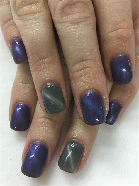 Magnetic Blue Purple And Silver Cat Eye Gel Nails Cat Eye Gel Cat Eye