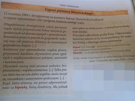 Przeczytaj Expose Premiera Mazowieckiego Z Podanego Tekstu I Odpowiedz