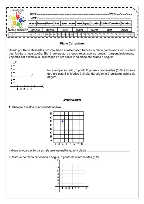 Matem Tica Plano Cartesiano Atividade De Matem Tica Para Trabalhar