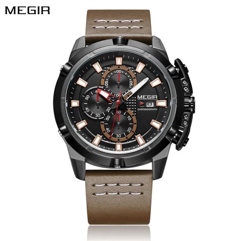 Megir Luxus Herren Armbanduhr Mode Leder Armband Quarz Sport Uhren