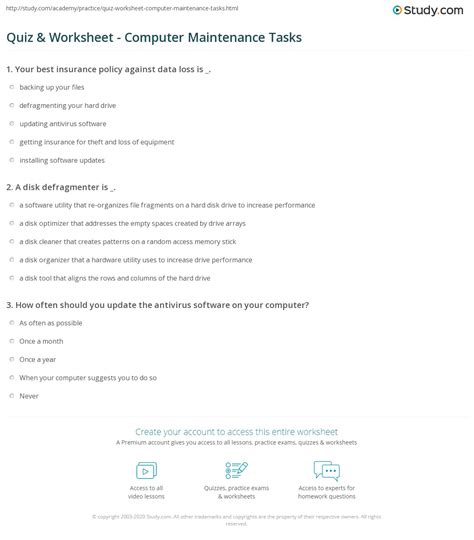 Quiz And Worksheet Computer Maintenance Tasks