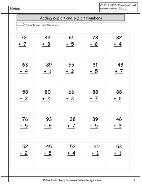 Adding Digit Numbers Worksheets