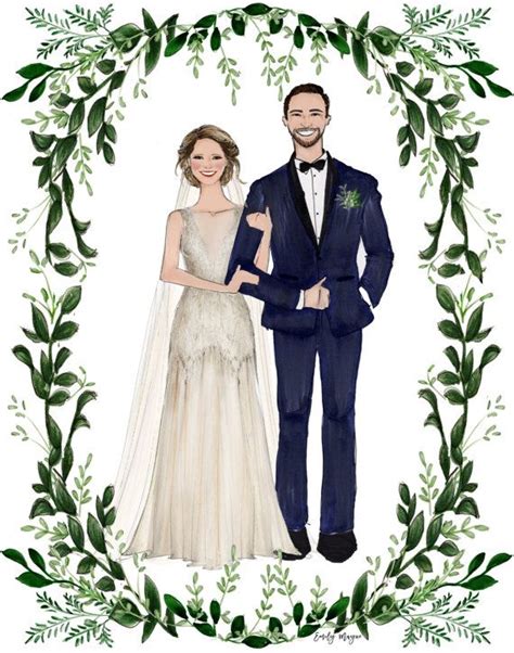 Custom Illustration Bride And Groom Portrait Wedding Art Painting