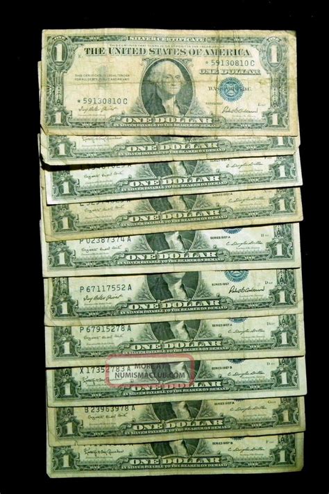 10 1957 1 One Dollar Silver Certificate Blue Seal Only 1 Is A Star