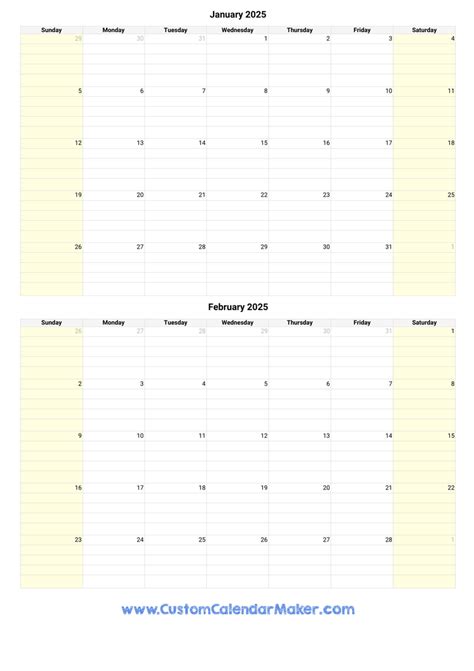 January And February 2025 Calendar Custom Calendar Maker