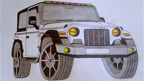 How To Draw Mahindra Thar Sketch Of Modified Thar Youtube