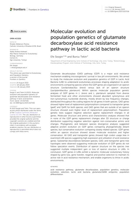 Pdf Molecular Evolution And Population Genetics Of Glutamate