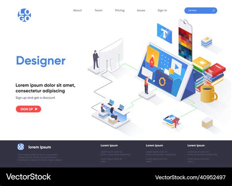 Designer Isometric Landing Page Royalty Free Vector Image