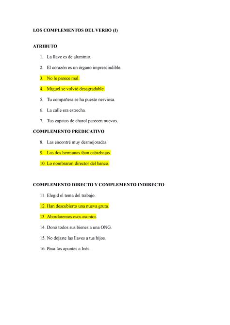 Los Complementos Del Verbo Los Complementos Del Verbo I Atributo La Llave Es De Aluminio El