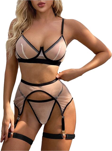 Amazon Lmsxct Womens Sexy Piece Fishnet Lingerie Set Sheer Mesh