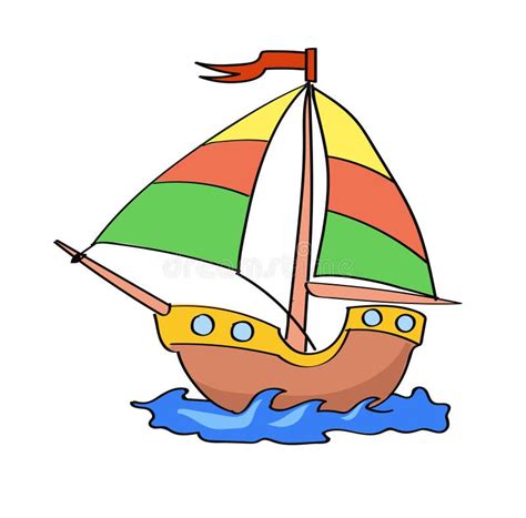 Desenhos Animados Do Barco Coloridos Em Um Fundo Branco Ilustra O Do