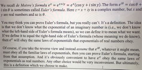 Solved We Recall De Moivre S Formula Ez Ex Iy Ex Cos Y Chegg