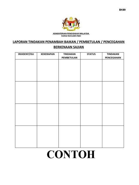 Bk89 Laporan Tindakan Pembaikan Aduan Pdf