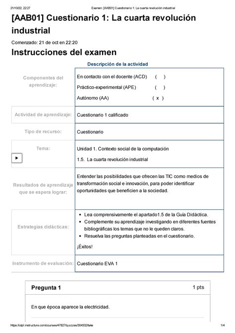 Examen AAB01 Cuestionario 1 La cuarta revolución industrial AAB01