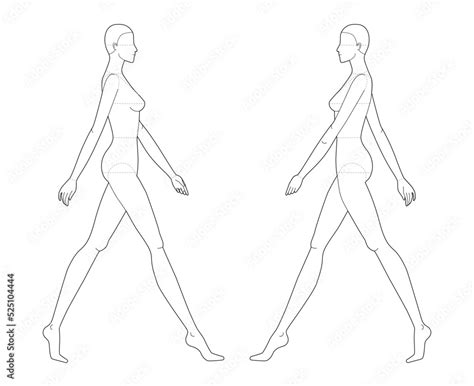 Walking Women Fashion Template 9 Nine Head Size Female With Main Lines