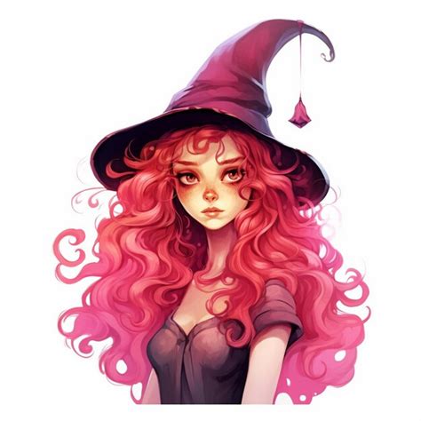 Premium Ai Image A Drawing Of A Witch With A Pink Hat And Pink Hair