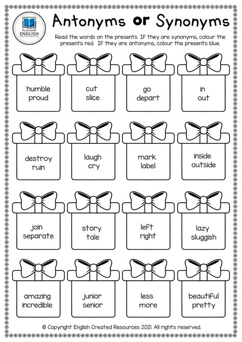 Synonyms And Antonyms Activity Book English Created Resources