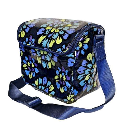 Vera Bradley Blue Floral Lunch Cooler Bag Indigo Pop Pattern Adjustable