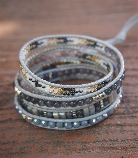 So Rock Grey Beaded Mix Boho Wrap Bracelet Bohemian Bracelet