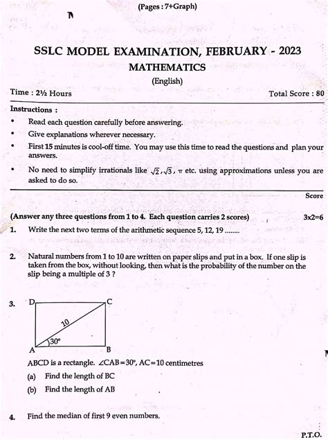 Sslc Model Exam Maths Question Paper Em Sslc All Note Studocu