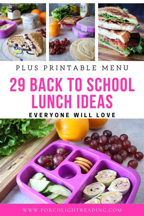 29 Back To School Lunch Ideas + Printable Menu – Porch Light Reading