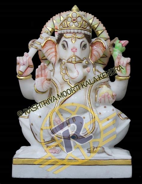 Religious Multicolor Marble Ganesh Statue Packaging Type Wooden Box